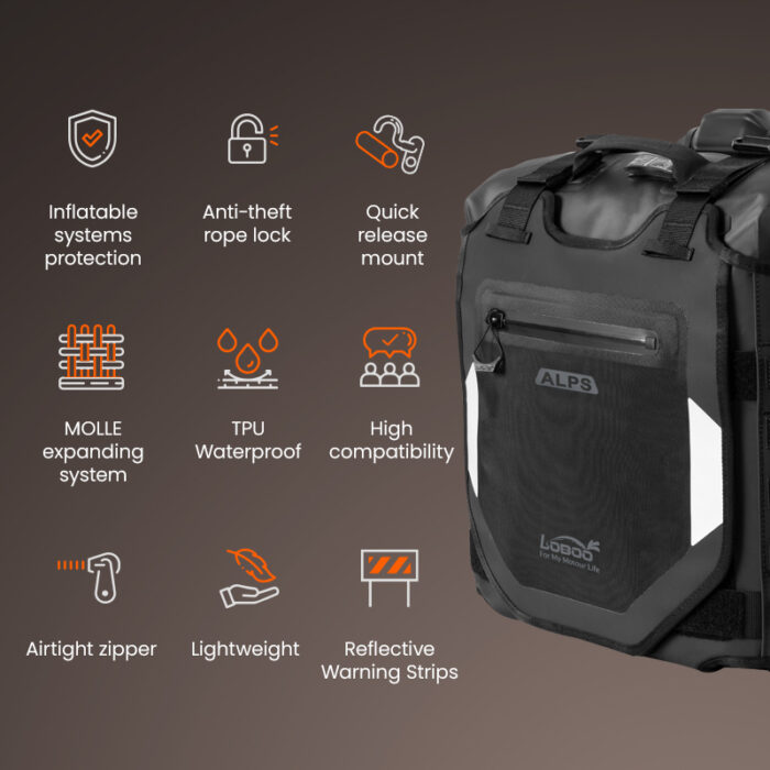 Loboo Coppia di Valigie Laterali Airbag per Moto Alps 30 L + 30 L con Supporti e Antifurto - immagine 6